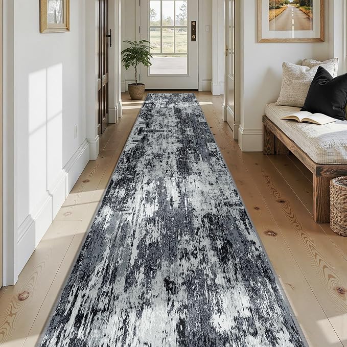 Washable Area Rugs 2'6'' x14 Non-Slip Modern Abstract Soft - Image 2