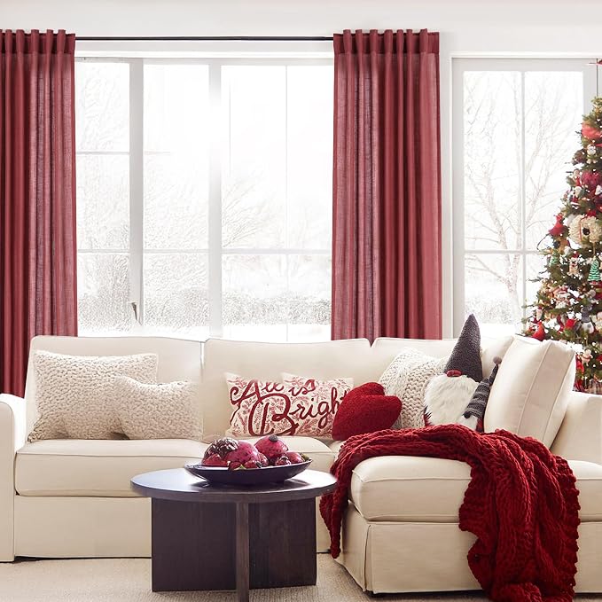 Burgundy Curtains for Living Room Back Tab Modern Farmhouse Semi Sheer Burgundy - Image 5