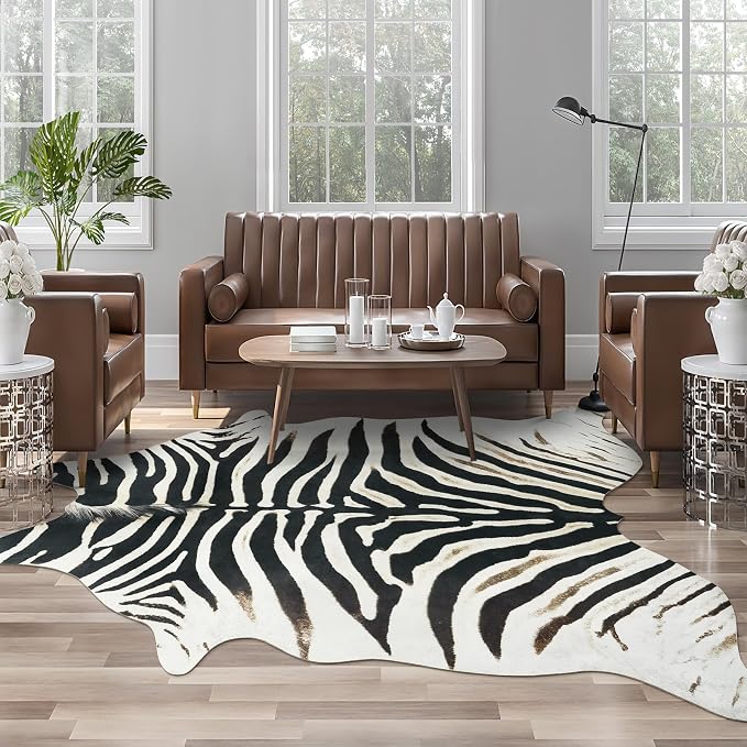 AROGAN Western Faux Fur Zebra Rug, 4.6 x 5.2 Feet Premium Animal Skin Print Rug by AROGANAREARUG