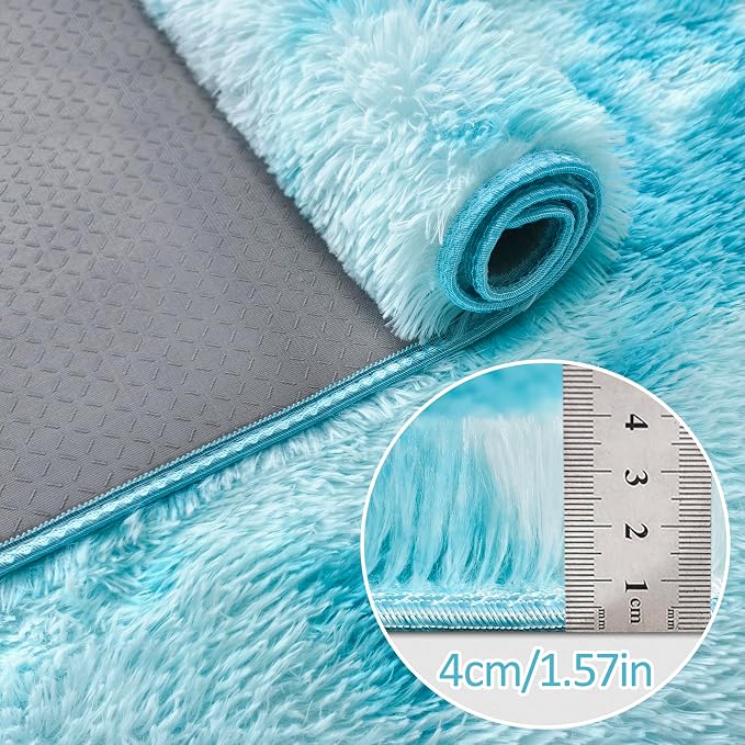 Tie-Dyed Sky Blue 3x10 Machine Washable Runner Rugs - Image 5