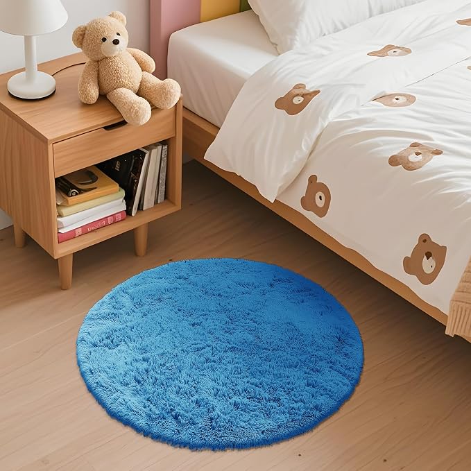 OLANLY Bright Blue Round Rugs for Bedroom - Image 3
