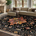 Area Rugs 7'x9' Washable Non-Slip, Floral Vintage Distress Print Pattern by RELEANY