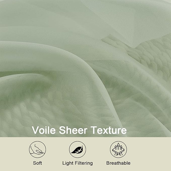 Cafe Curtains 36 Inch Length Tier 2 Pieces, Modern Soft Airy Sheer Kitchen - Image 3