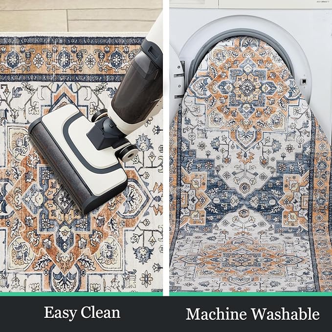 HEBE Hallway Runner Rug 2'x6' Washable Vintage Distressed Area Rugs Non Slip - Image 6