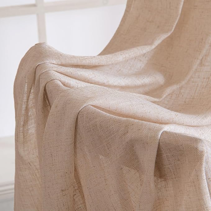 MIULEE Natural Beige Linen Curtains 54 Inch Length 2 Panels - Image 6