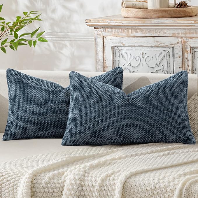 MIULEE Pack of 2 Lumbar Couch Throw Pillow Covers 20x12 Inch Coastal Navy Blue by MIULEE