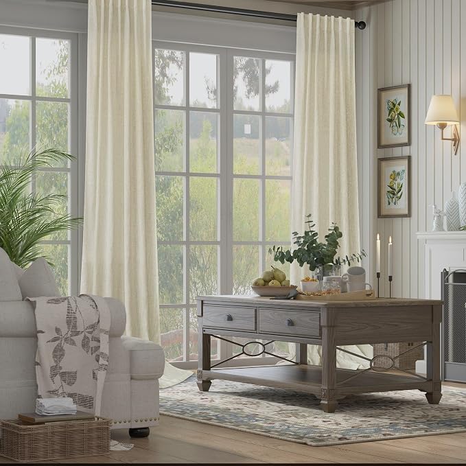 Oatmeal Beige Linen Curtains 92 Inch Length 2 Panels Back Tab Semi Sheer Light - Image 6