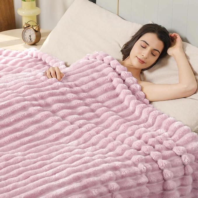 Aganear Fluffy Throw Blanket for Couch, 3D Ribbed Jacquard Warm Fuzzy Blanket - Image 5