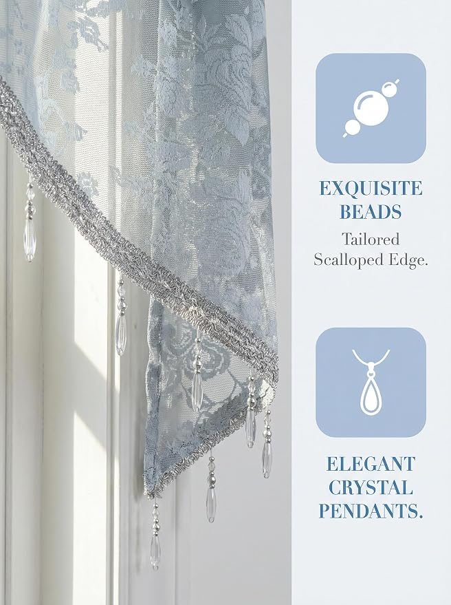 Molaxhome Swag Curtain 51 inch Length Rod Pocket Scalloped Curtain Valance - Image 7
