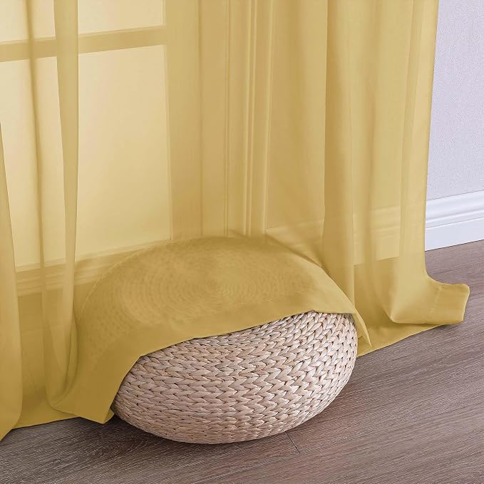Chyhomenyc Gold Sheer Curtains 90 Inches Long 2 Panels, Light Filtering Gold - Image 8