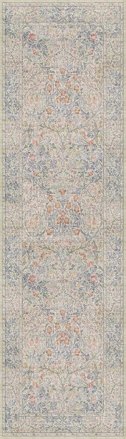 Hazo Haus Non Slip Beige Blue Hallway Runner Rug - Image 2