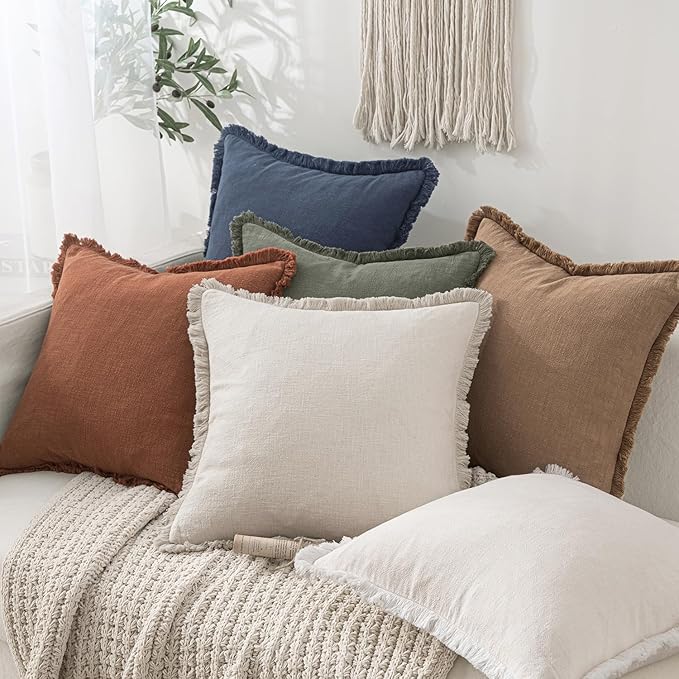 MIULEE Decorative Throw Pillow Covers Neutral Linen Fringe Throw Pillows Euro - Image 6