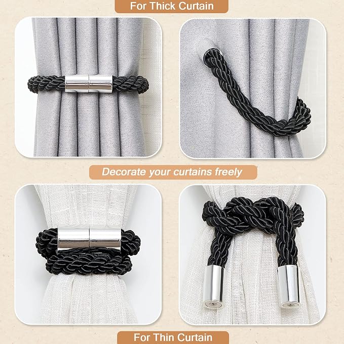 NICEEC 6 Pack Strong Magnetic Curtain Tiebacks Modern Simple Style Drape Tie - Image 6