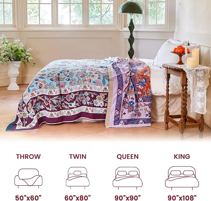 MSGKV Boho Throw Blanket for Bed 60"x80" 100% Cotton Couch Twin Size Floral - Image 5