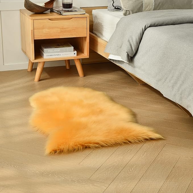 duduta Yellow Faux Sheepskin Rug 2x3 ft, Small Fluffy Shag Fur Rug - Image 5