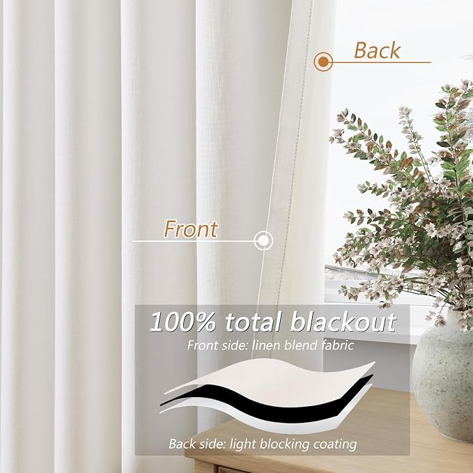 Guken Ivory 100% Blackout Curtains 84 Inch Length 2 Panels Set - Image 4