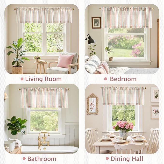 jinchan Valance Curtain Linen Textured Striped Window Curtain - Image 8