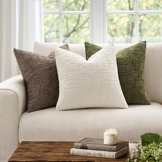 MIULEE Chenille Textured Euro Pillow Covers Cream White 24x24 Set of 2 | Slubby - Image 4