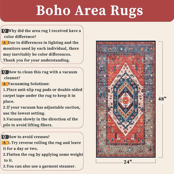 SERISSA 2x4 Boho Rugs for Entryway, Washable Non-Slip Kitchen Runner Rug - Image 2