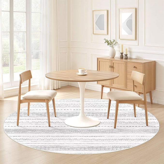 Nakagishi Round Rug Boho Area Rugs: 5x5 Washable Large Circle Neutral Soft - Image 4