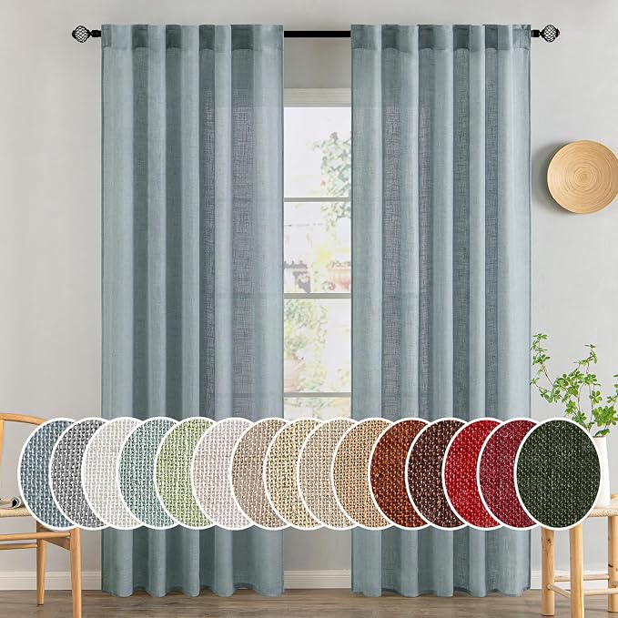 MIULEE Dusty Blue Linen Curtains 84 Inch Length 2 Panels by MIULEE