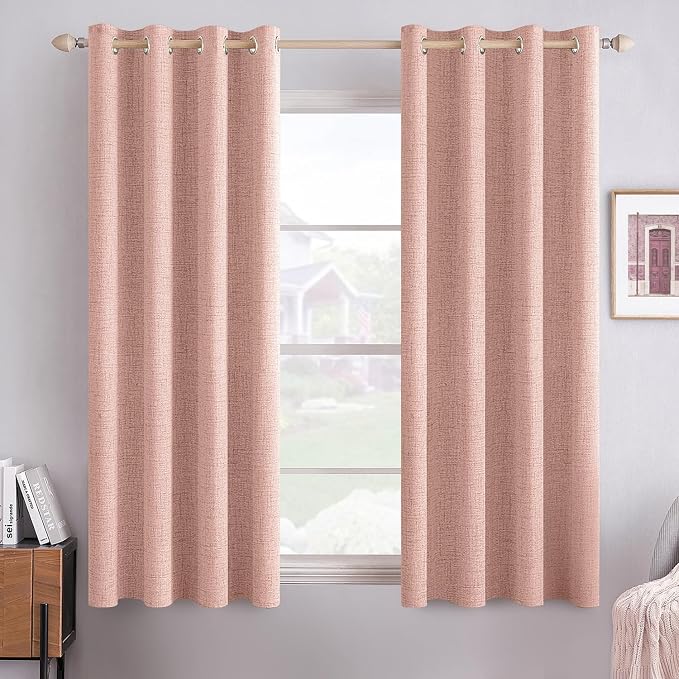 MIULEE Linen Curtains for Bedroom 100% Blackout Thermal Insulated Blush Pink by MIULEE
