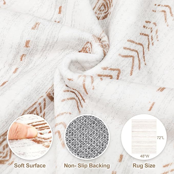 Nakagishi Area Rug Living Room Rugs: 4x6 Soft Machine Washable Boho Neutral - Image 3