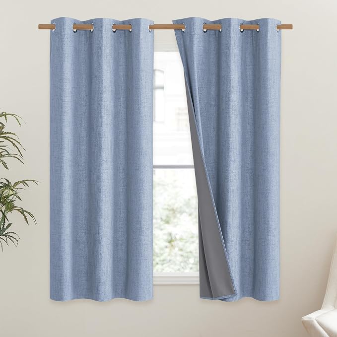 NICETOWN Stone Blue Vintage Linen 100% Blackout Curtains - Image 2