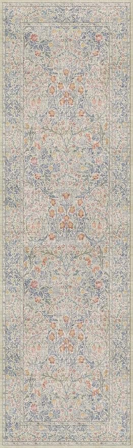 Vintage Beige Blue 3x10 Runner Rug - Image 2