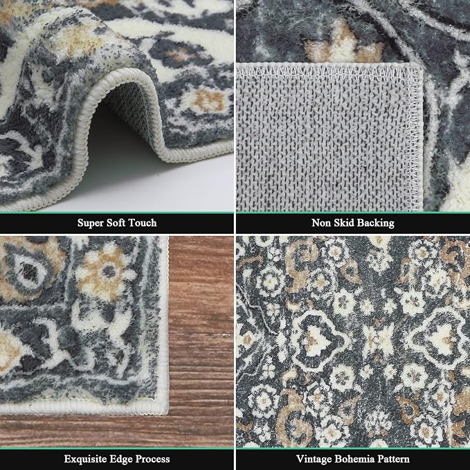 HEBE Hallway Runner Rug 2'x6' Washable Vintage Distressed Area Rugs Non Slip - Image 4