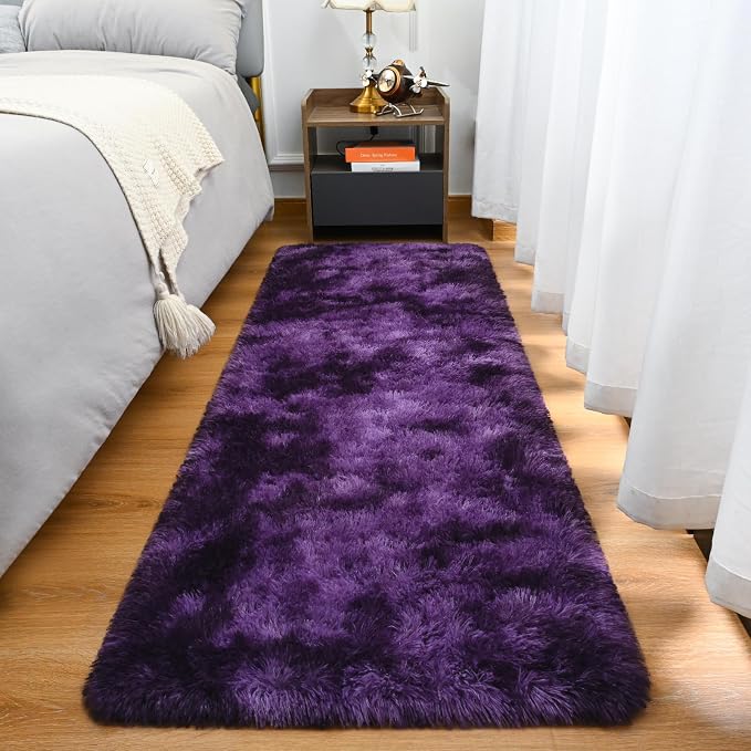 Goideal Fluffy Runner Rug for Bedroom Living Room, 2x6 Purple Bedside Rugs by Goideal