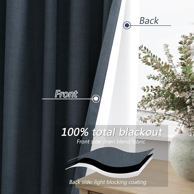 Guken 100% Blackout Linen Curtains 120 Inch Length 2 Panels Set - Image 4