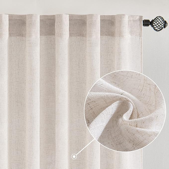 MIULEE White Linen Curtains 90 Inch Length 2 Panels by MIULEE