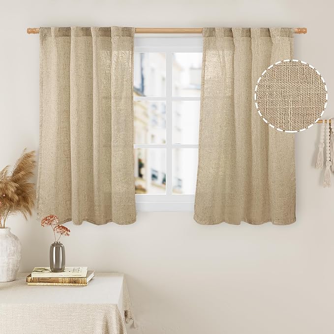 LAMIT 40 inch Small Window Linen Curtains 2 Panels, Semi Sheer Light Filtering by LAMIT