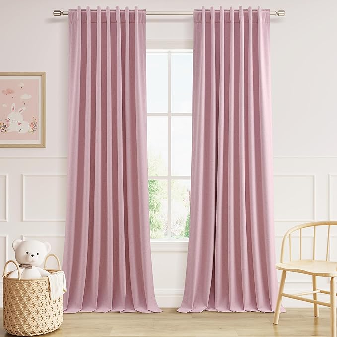 Guken Rose 100% Blackout Linen Curtains 96 Inch Length 2 Panels Set by Guken
