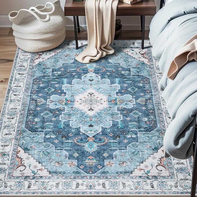 SERISSA Area Rug 3x5 Boho Blue Rugs by SERISSAHomeDecorCollection