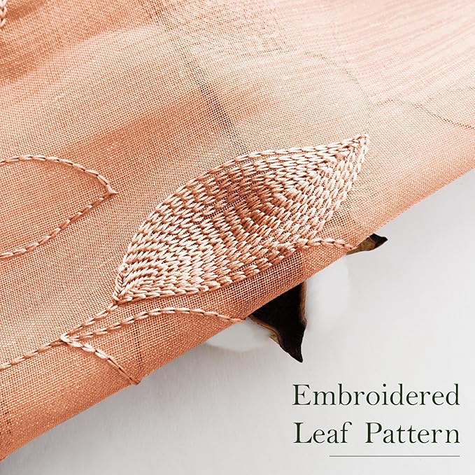 HOMEIDEAS Fall Burnt Orange Sheer Curtains 84 Inches Long 2 Panels Embroidered - Image 3