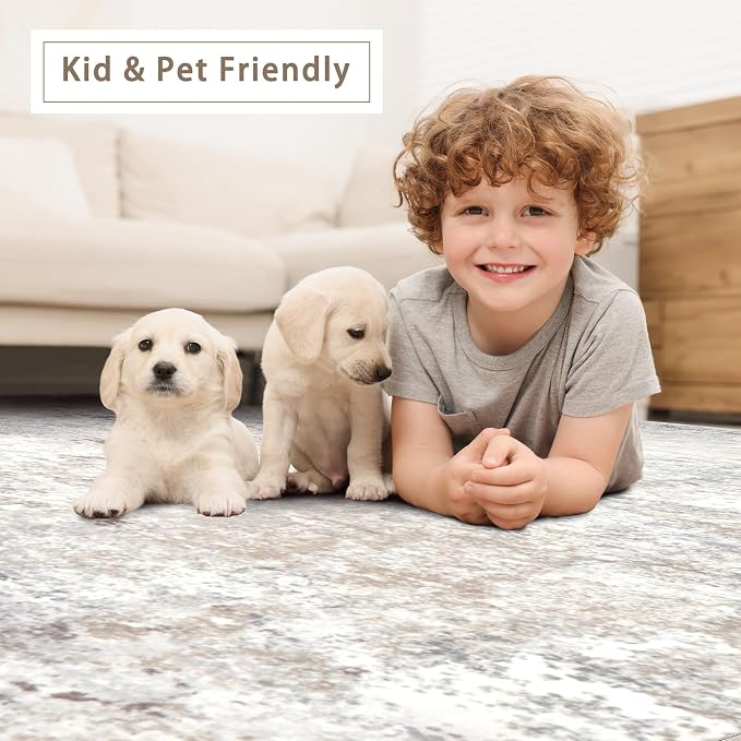 Beige Grey Washable Rugs 5x7 Area Rugs - Image 6