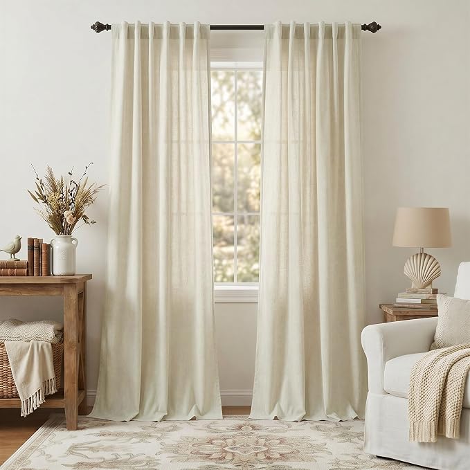 Pitalk Birch Beige Linen Curtains 96 Inches Long 2 Panels by Pitalk
