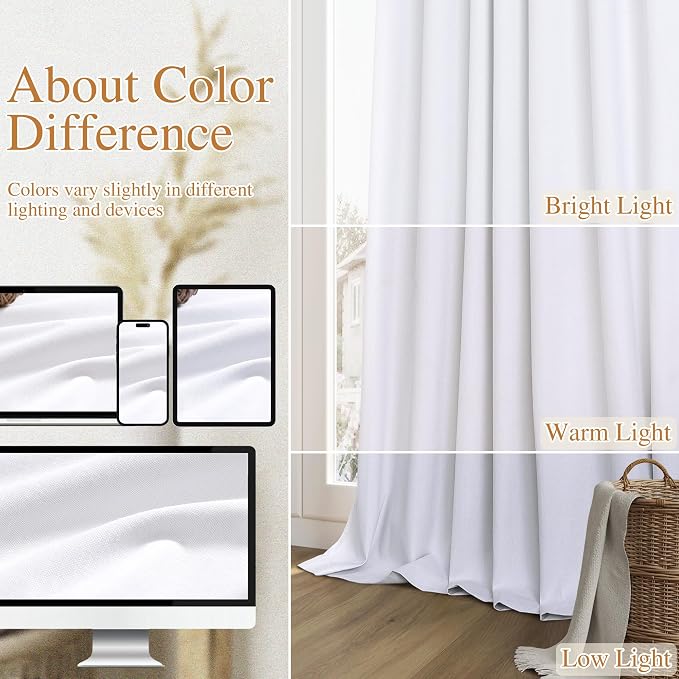 Guken White 100% Blackout Linen Curtains 70 Inch Wide by 96 Inch - Image 7