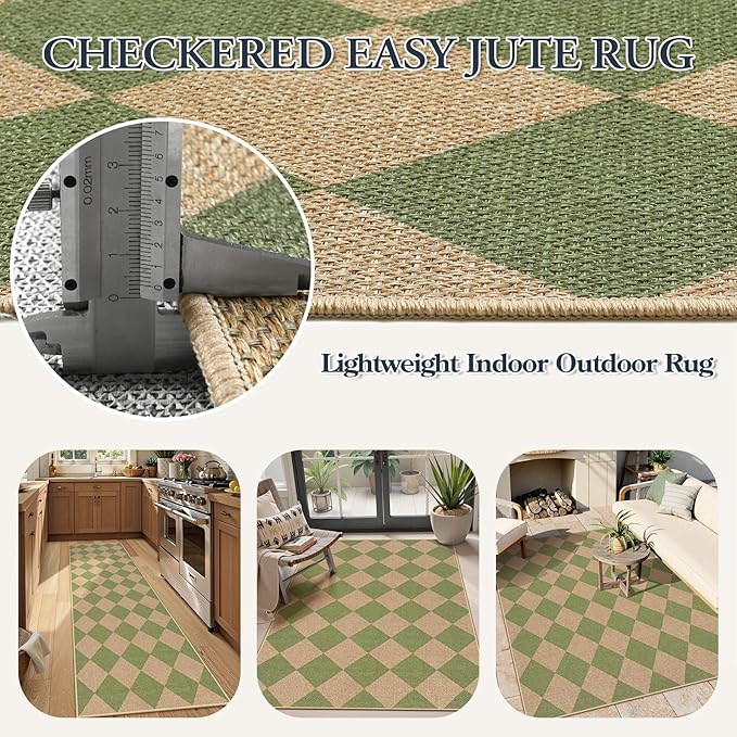 Lahome Colette Checkered Green Runner Rug, 2x8 Carpet Runners - Image 5