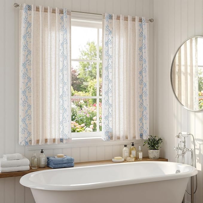 jinchan Evelyn Embroidered Linen Curtains 63 inch Floral Curtains - Image 5