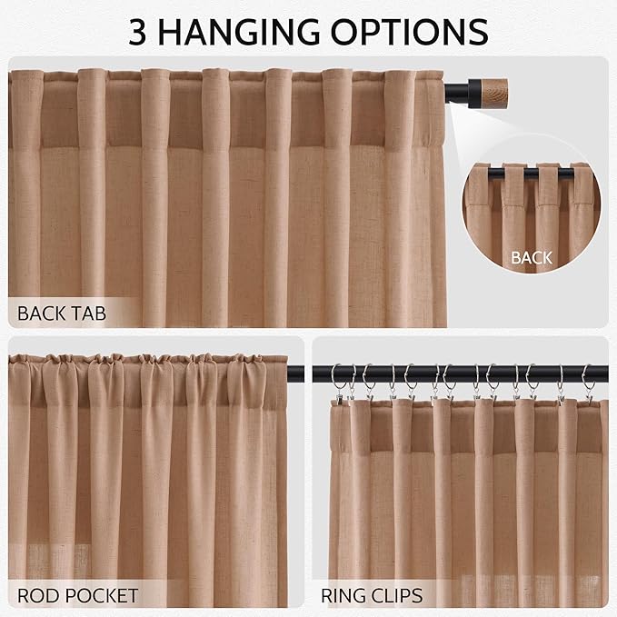 Extra Long Peach Linen Curtains 120 Inch - Image 2