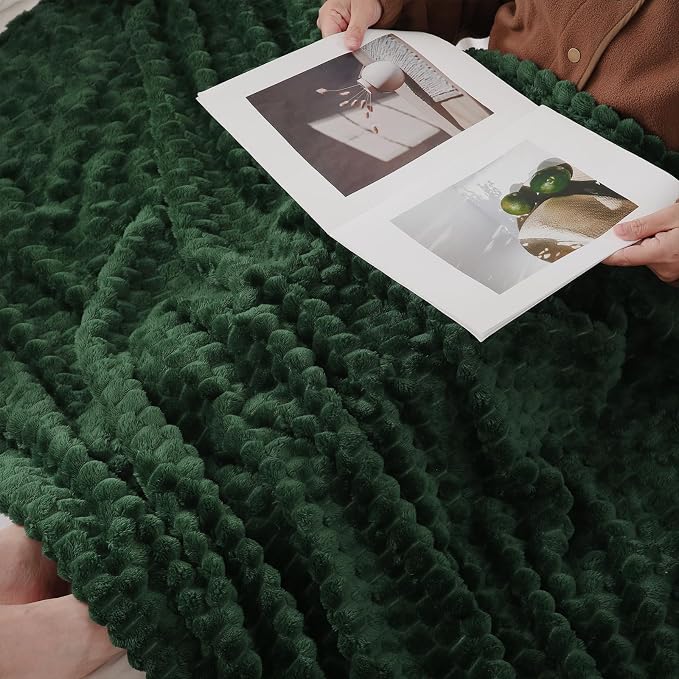 Puncuntex Dark Green Throw Blanket 90"×90" inches Fuzzy 3D Jacquard Decorative - Image 5