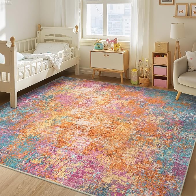 Washable Area Rugs Square 8ft Non-Slip Modern Abstract Soft - Image 2