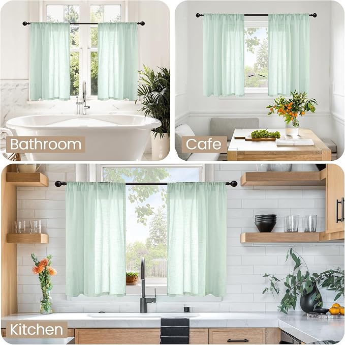 BGment Sage Green Linen Curtains 40 Inch Length - Image 2