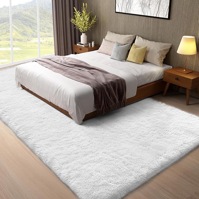Ophanie 8x10 White Area Rugs for Living Room, Large Shag Bedroom Carpet - Image 3