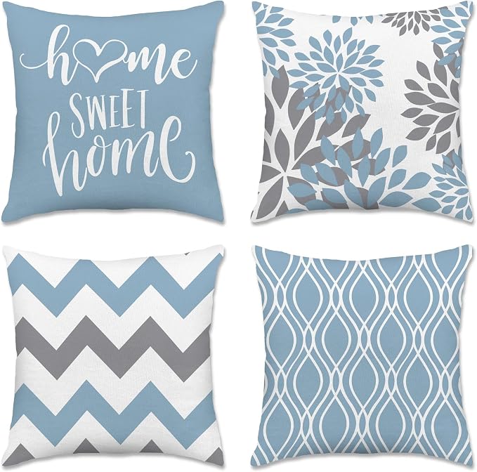 Hexagram Geometric Aqua Blue Pillow Covers 18x18 Set of 4, Decorative Outdoor by Hexagram