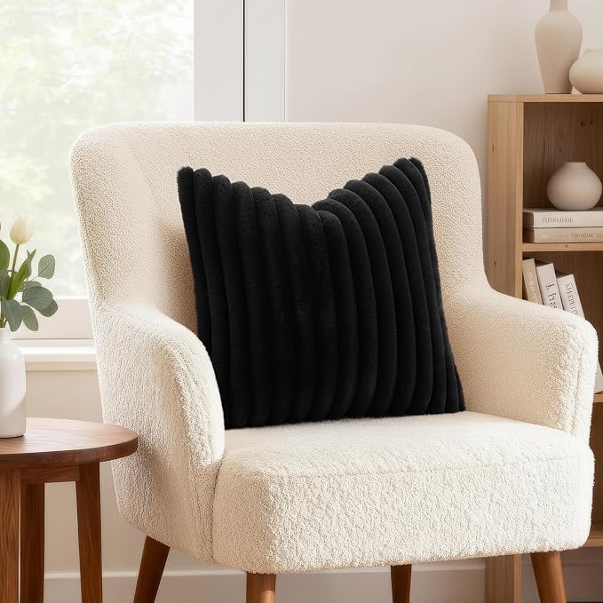 decorUhome Fall Faux Fur Throw Pillow Covers 16x16 Set of 2 Black | Decorative - Image 4