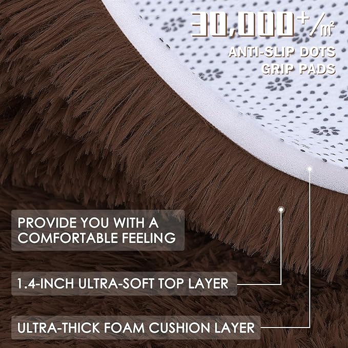 OLANLY 3x3 Machine Washable Small Bedside Rug, Soft Fluffy Shaggy Entryway - Image 7